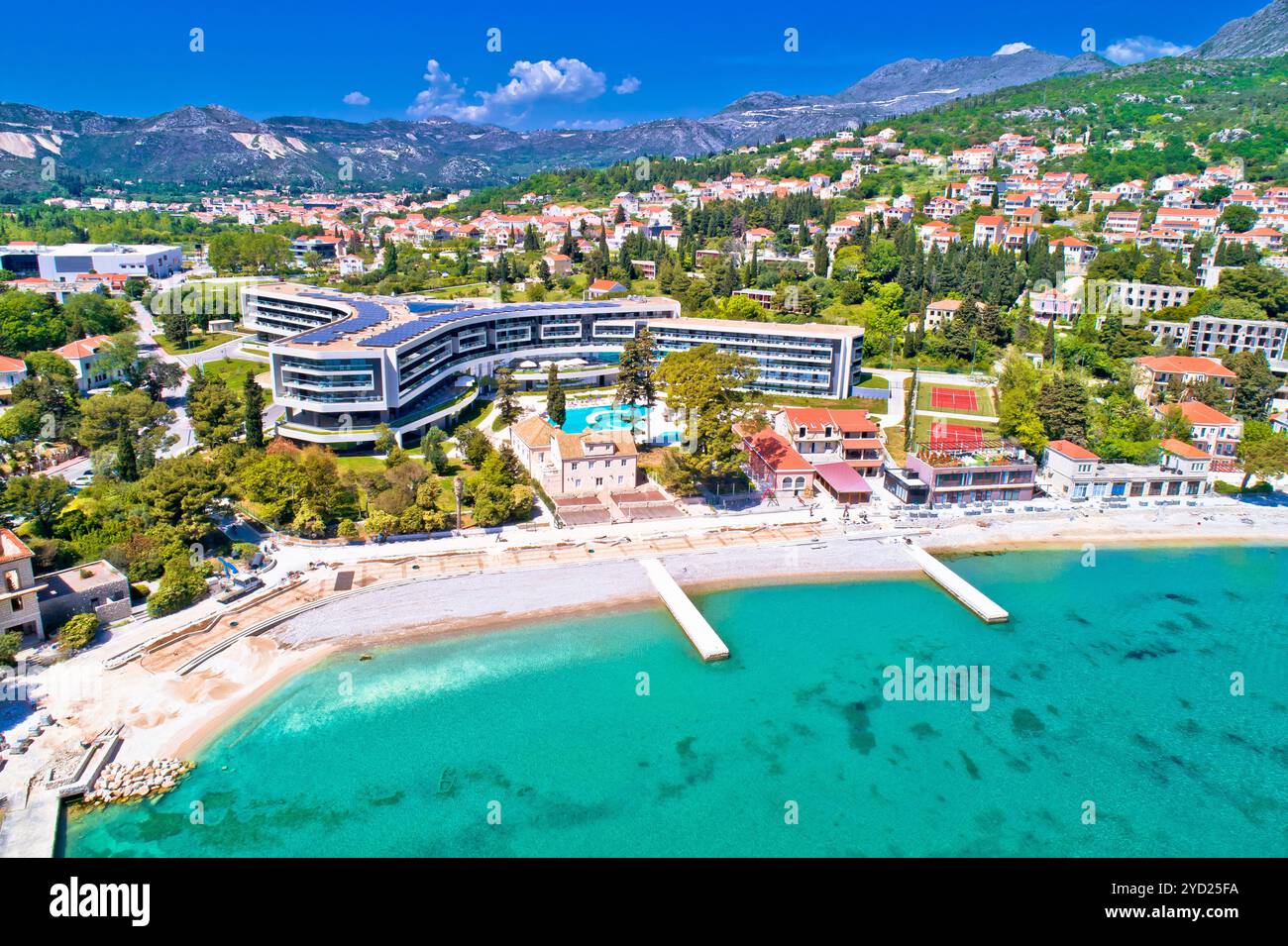 Dubrovnik Region Waterfront in Mlini und Srebreno Luftaufnahme Stockfoto