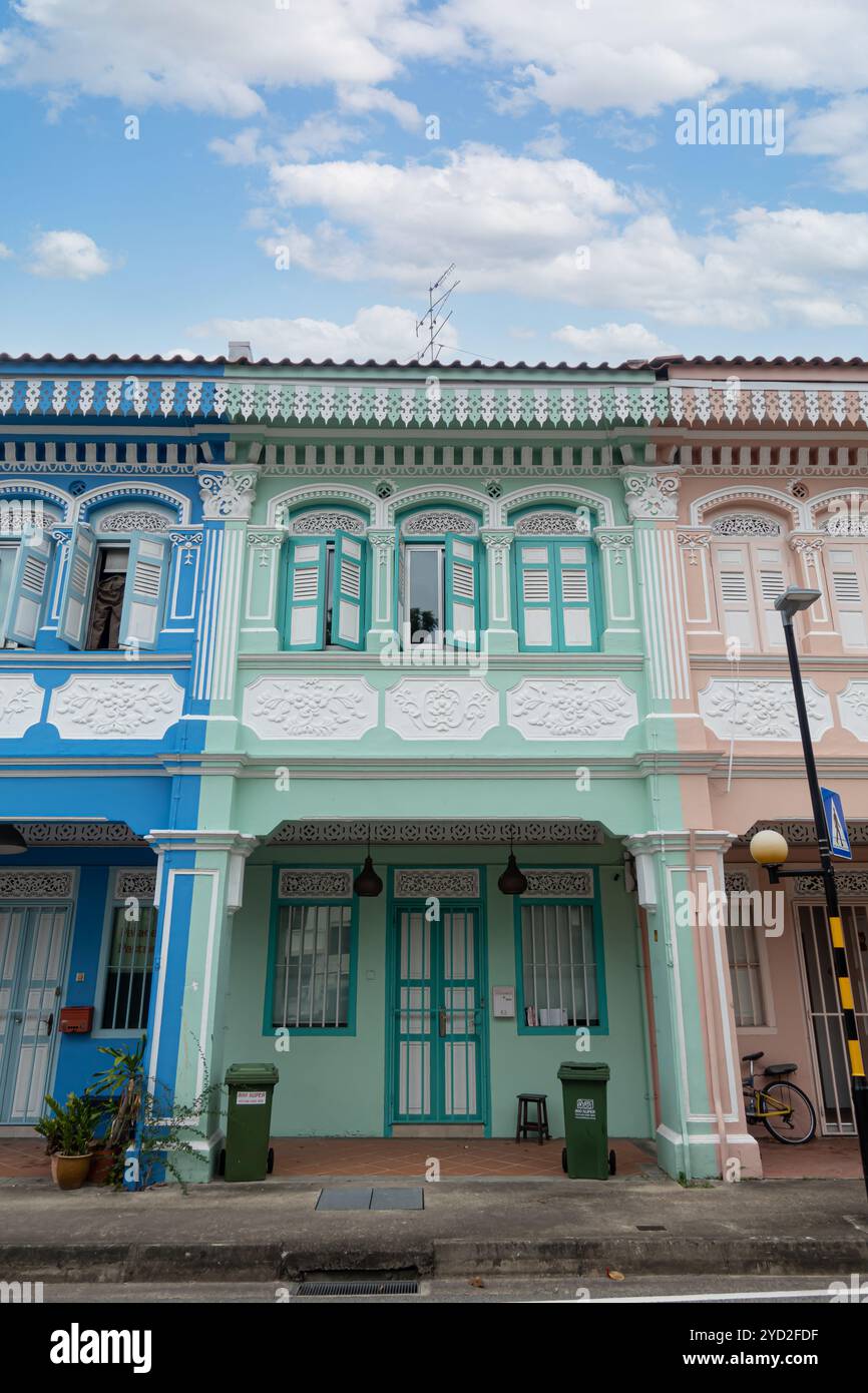 Peranakan Häuser in Singapur, Katong-Joo Chiat, Koon Seng Road, Stockfoto