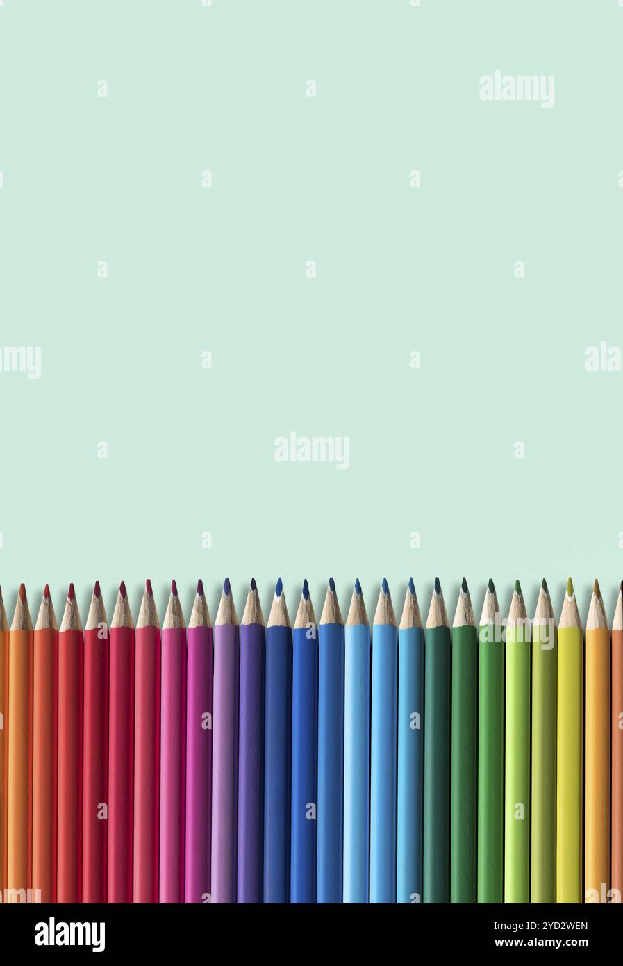 Kinder Buntstifte-Set auf einem grünen Hintergrund Wth Textfreiraum Stockfoto