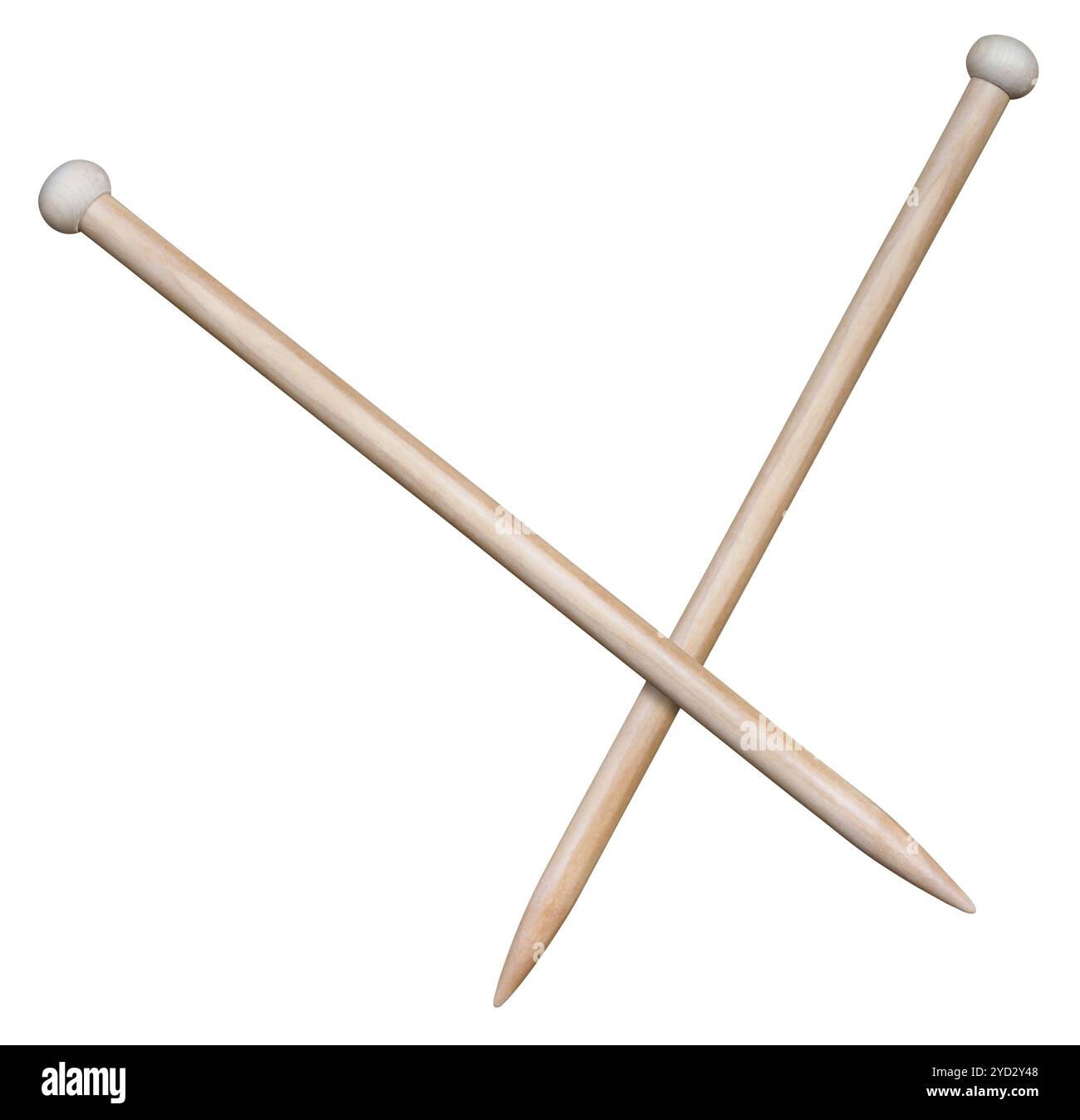 Ein Paar Stricknadeln aus Holz, isoliert auf WEISSEM Hintergrund Stockfoto
