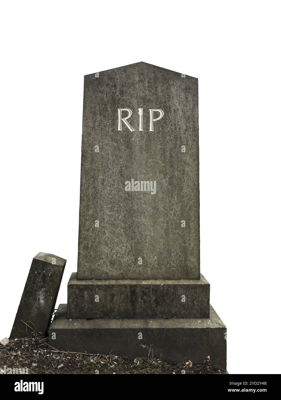 Isolierte alten Grabstein mit RIP (Rest in Peace) Gravur auf weißem Hintergrund Stockfoto