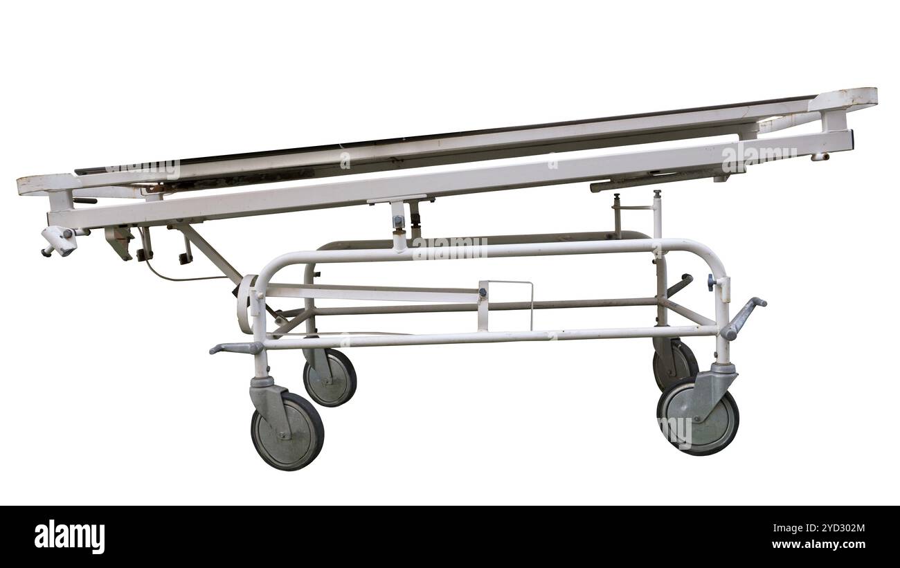 Isolierter Vintage Krankenhaus-Stretcher Auf Weißem Hintergrund Stockfoto