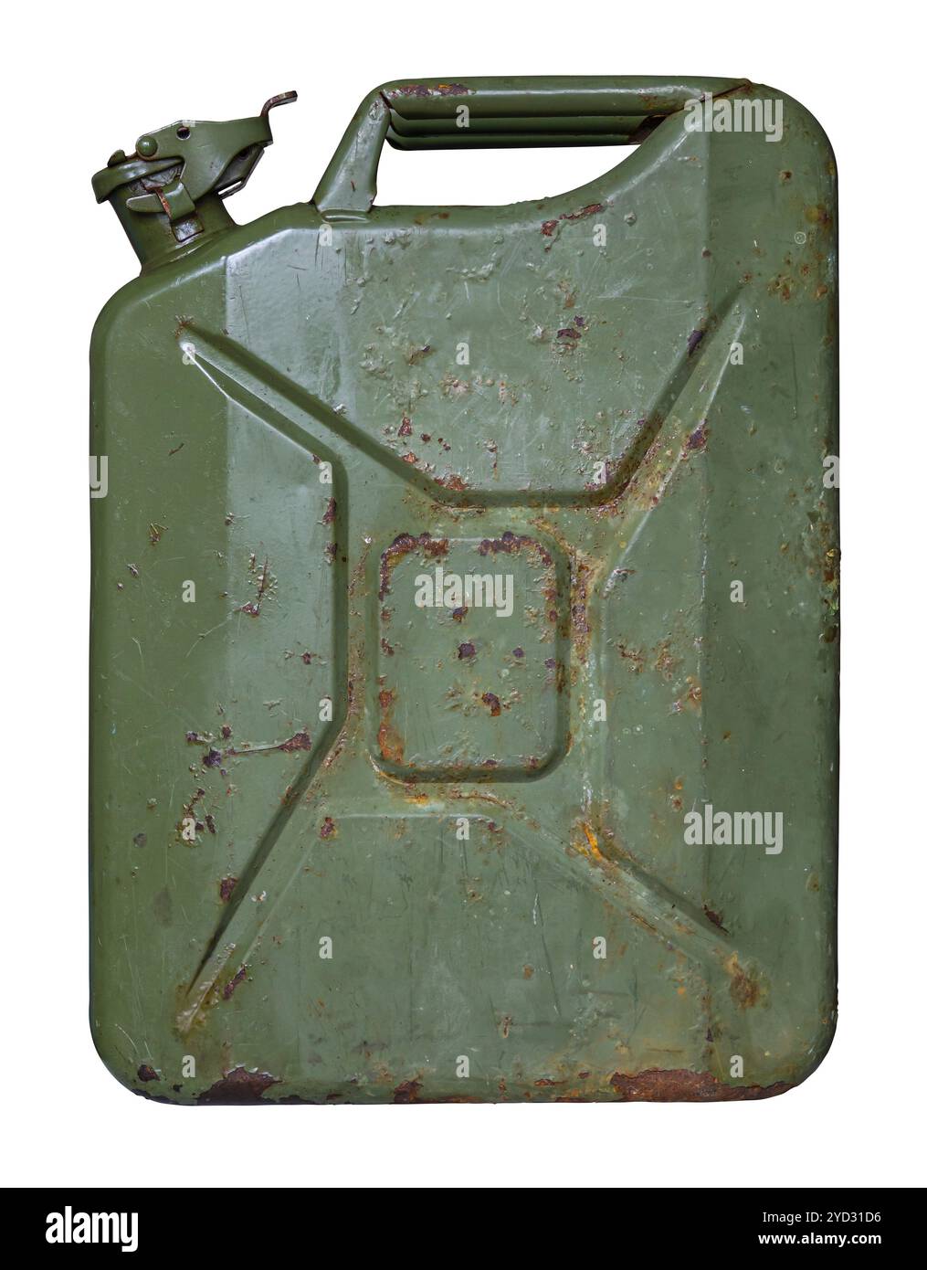 Ein Altes Grungy Öl Oder Gas (Benzin) Jerry Kann Oder Container auf WEISSEM Hintergrund Stockfoto