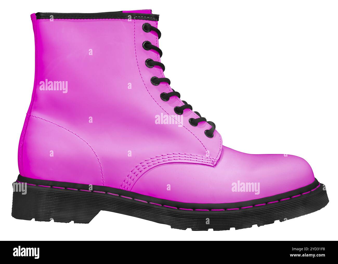 Isolierter modischer rosa Stiefel auf Weißem Hintergrund Stockfoto