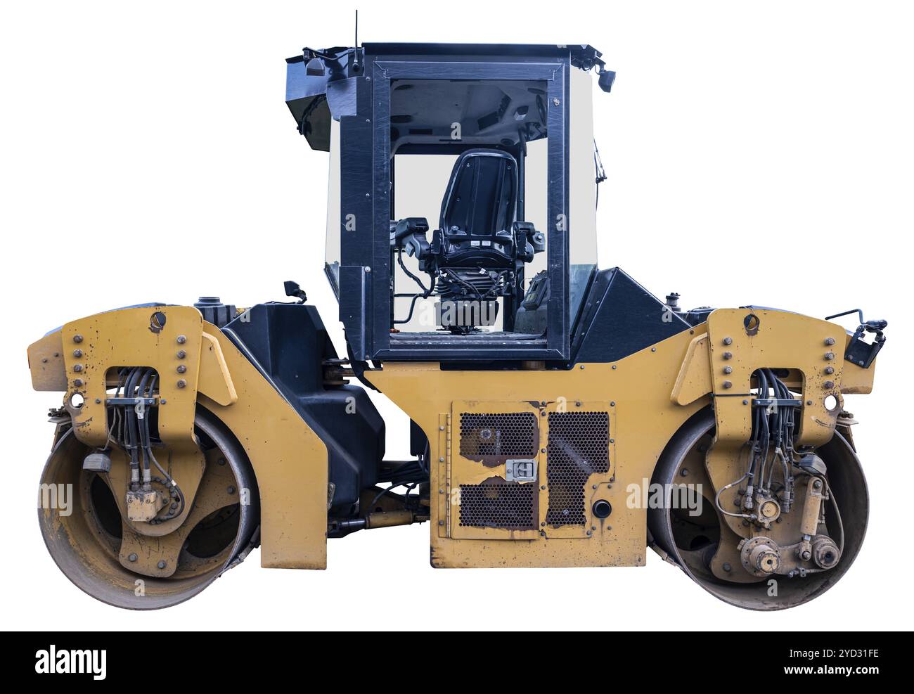 Ein isolierter Straßenfertiger (oder Road-Roller) auf weißem Hintergrund Stockfoto