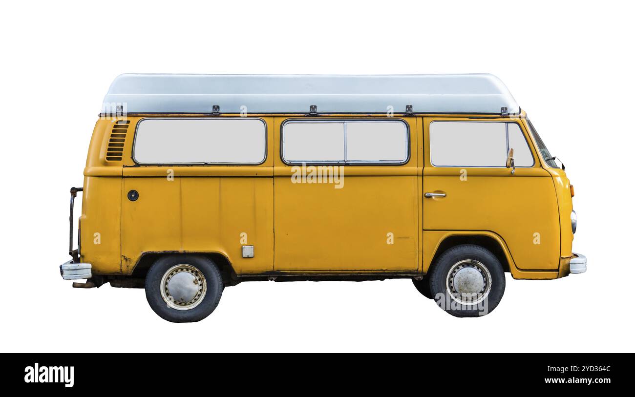 Isolierter grungy Retro Vintage Campervan im Stil der 70er Jahre Stockfoto