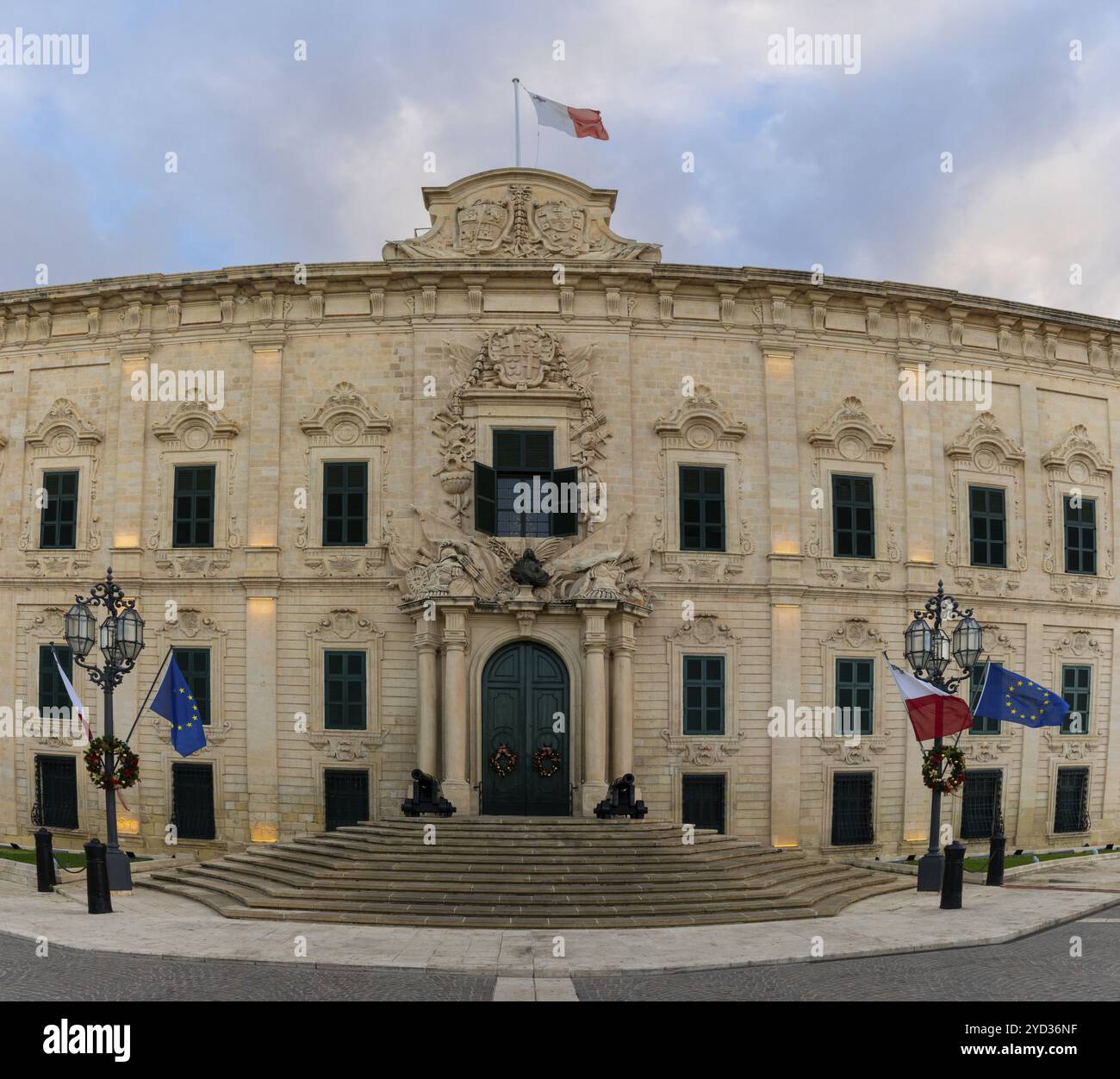 Valletta, Malta, 23. Dezember 2023: Blick auf den Ministerpräsidenten des Malteserpalastes in der Innenstadt von Valletta, Europa Stockfoto