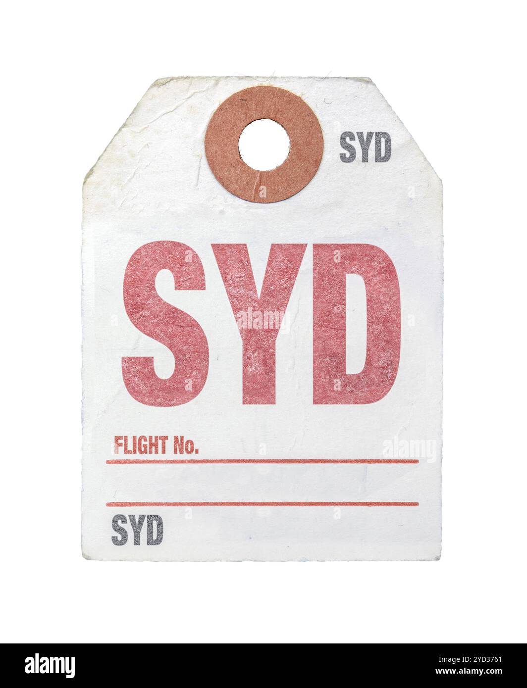 Vintage Retro Sydney Airport Kofferanhänger oder Tag auf weißem Hintergrund Stockfoto