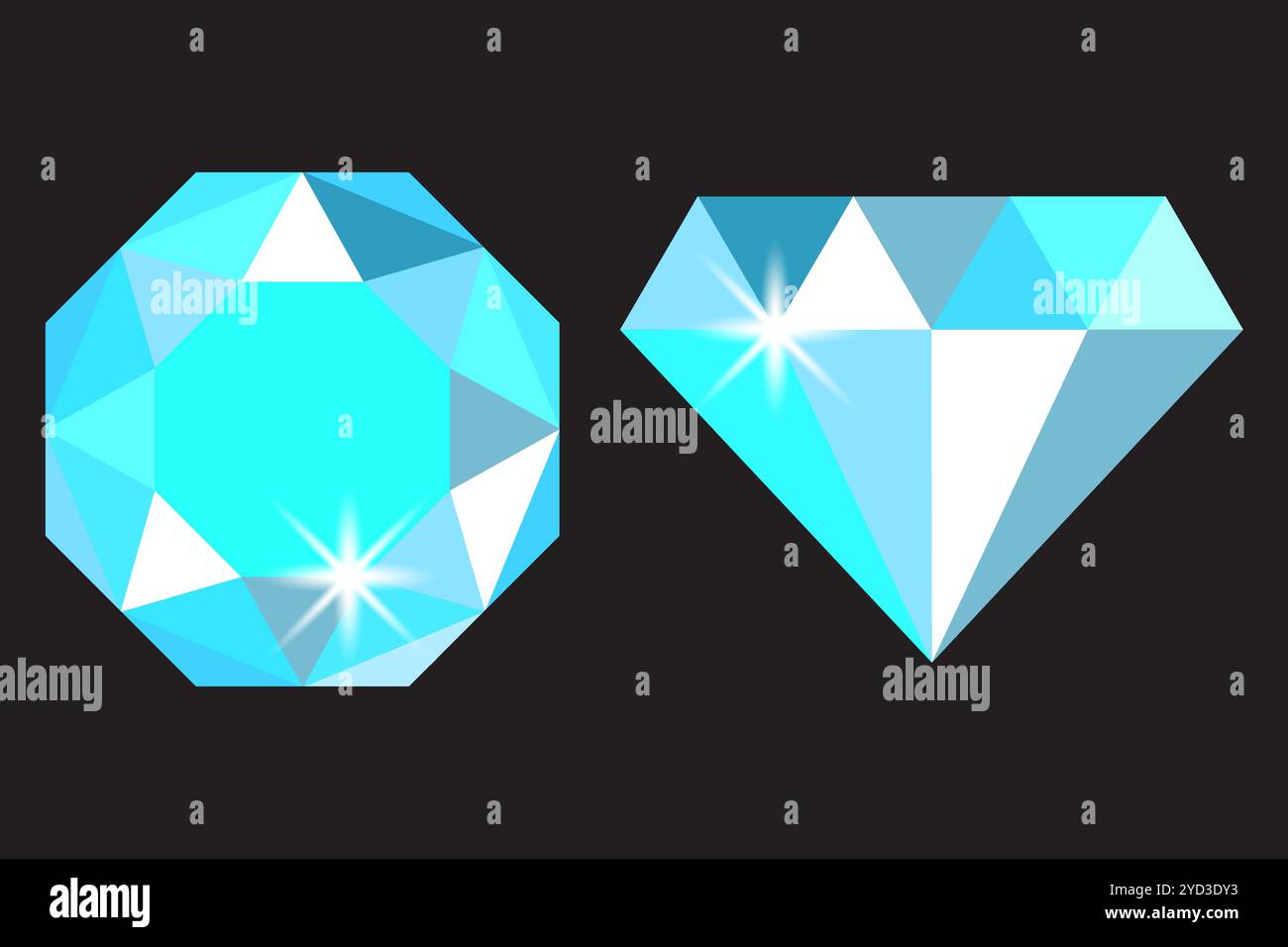 Blaues Edelsteinsymbol. Zwei Kristallformen. Vektor-Diamant-Set. Stock Vektor