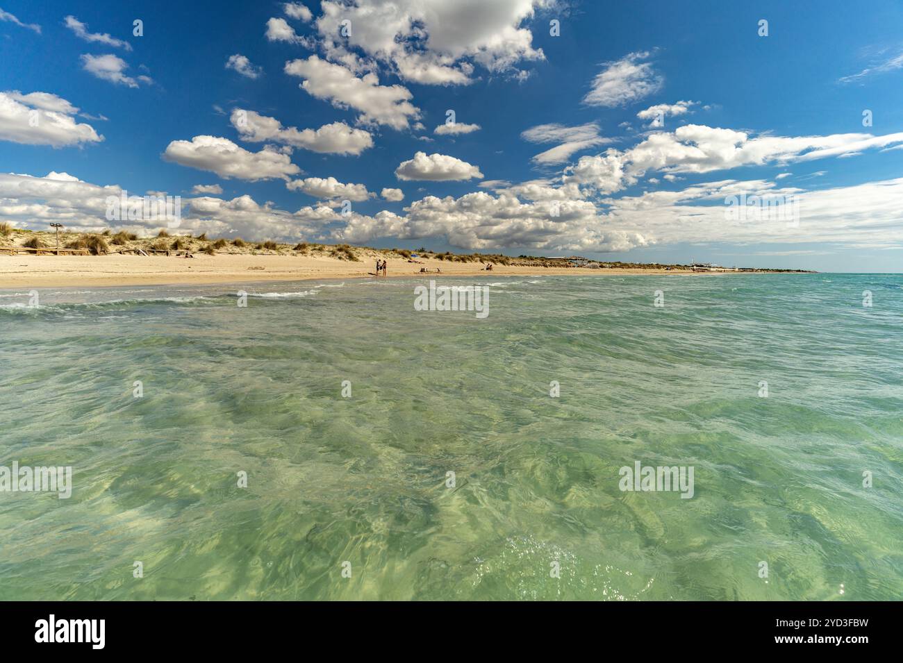 Glasklares türkises Wasser am Strand von Torre San Giovanni, Marina di Ugento, Apulien, Italien, Europa | kristallklares türkisfarbenes Wasser am Strand Stockfoto