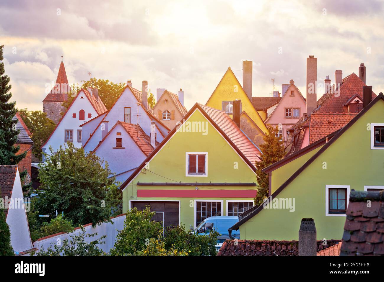 Rothenburg ob der Tauber Häuser mit Blick auf die Dächer von der Stadtmauer Stockfoto