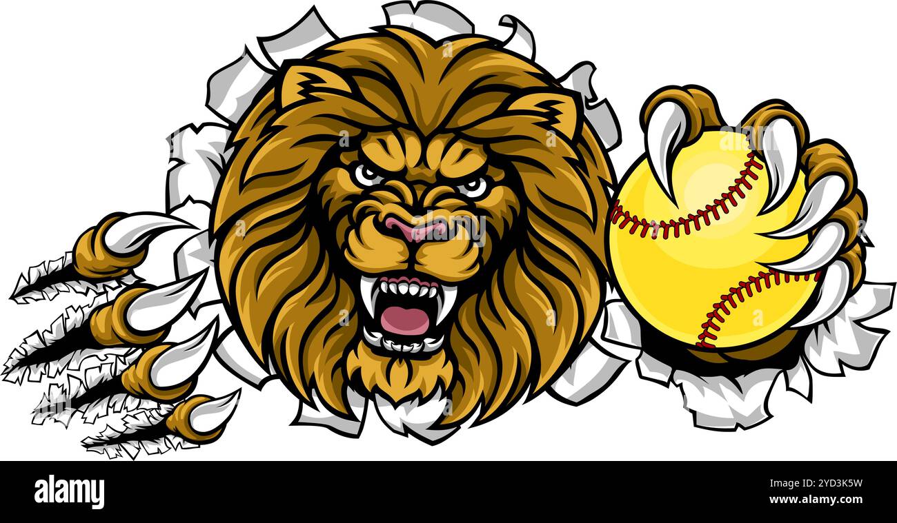 Lion Softball Animal Sports Team Maskottchen Stock Vektor