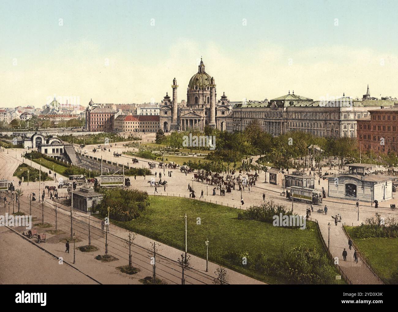 Der Karlsplatz mit der Karlskirche, Wien, Österreich, digital restaurierte Reproduktion eines Originals aus dem 19. Jahrhundert, Aufnahmedatum nicht angegeben, der Karlsplatz mit der Karlskirche, Wien, Österreich, digital restaurierte Reproduktion eines Originals aus dem 19. Jahrhundert, Rekorddatum nicht angegeben Stockfoto