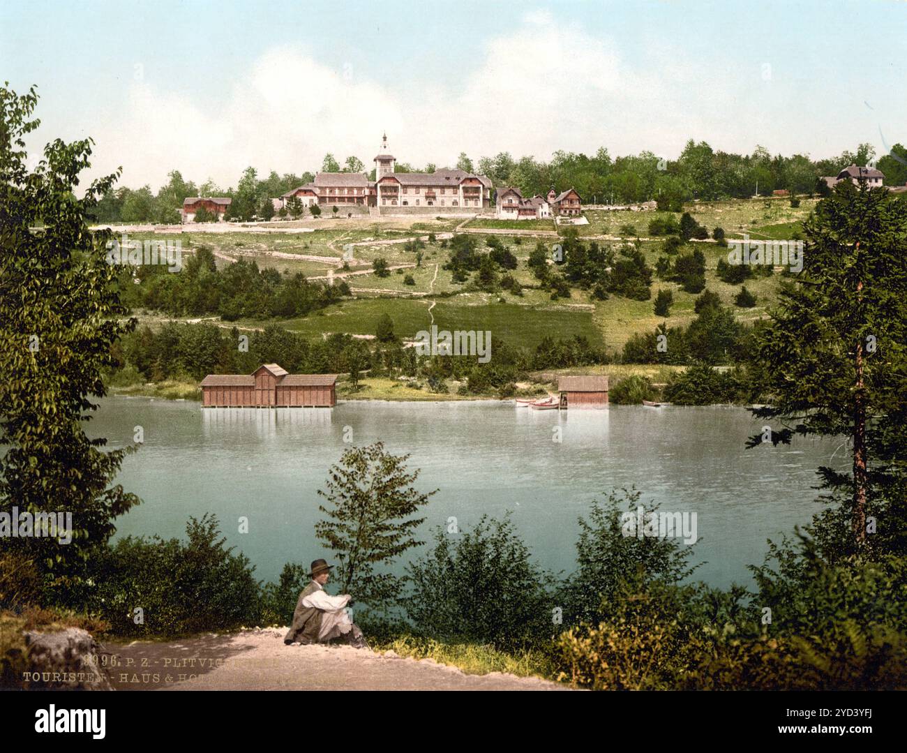 Pletvicerseen, Plitvicer Seen, Touristenrastplatz und Hotel am Kozjaksee, Kroatien, Österreich-Ungarn, Digital Reproduktion eines Origina Stockfoto