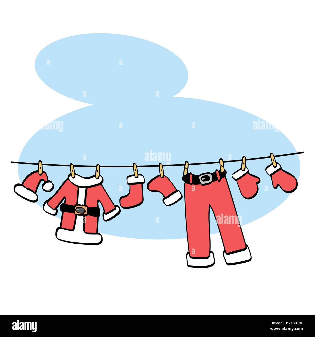 Weihnachtsmanns Clothesline für Weihnachtskarte Illustration Vektor isoliert auf weißem Hintergrund Stock Vektor