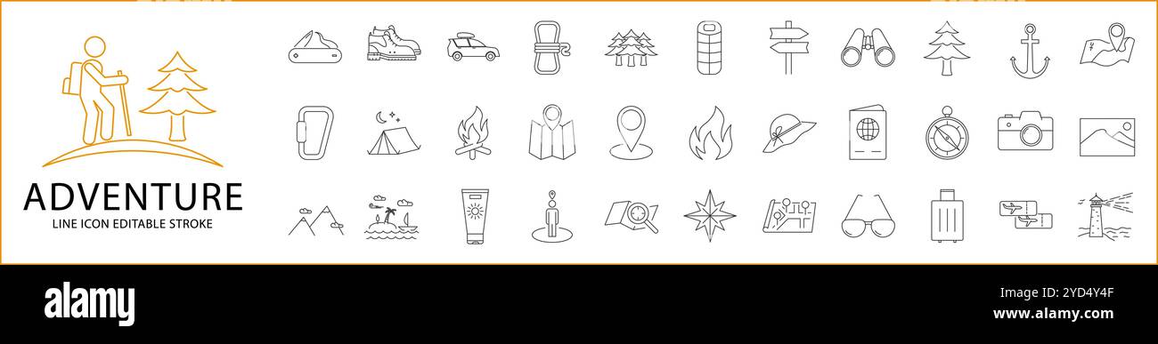 Adventure-Symbol Im Line-Style. Adventure-Symbole. Vektorabbildung. Bearbeitbare Kontur. Stock Vektor