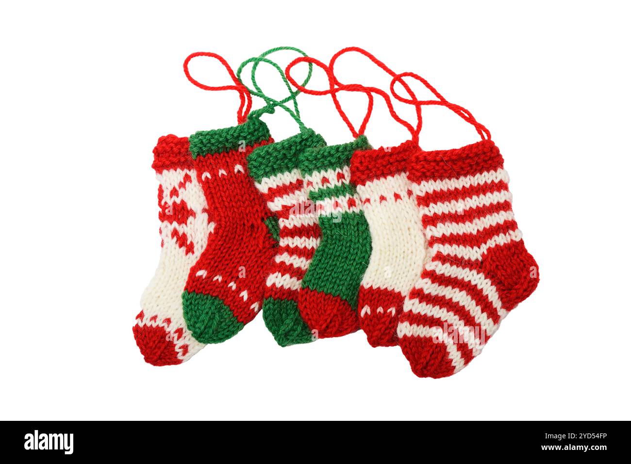 Eine Gruppe gestrickter weihnachtsstrümpfe Stockfoto