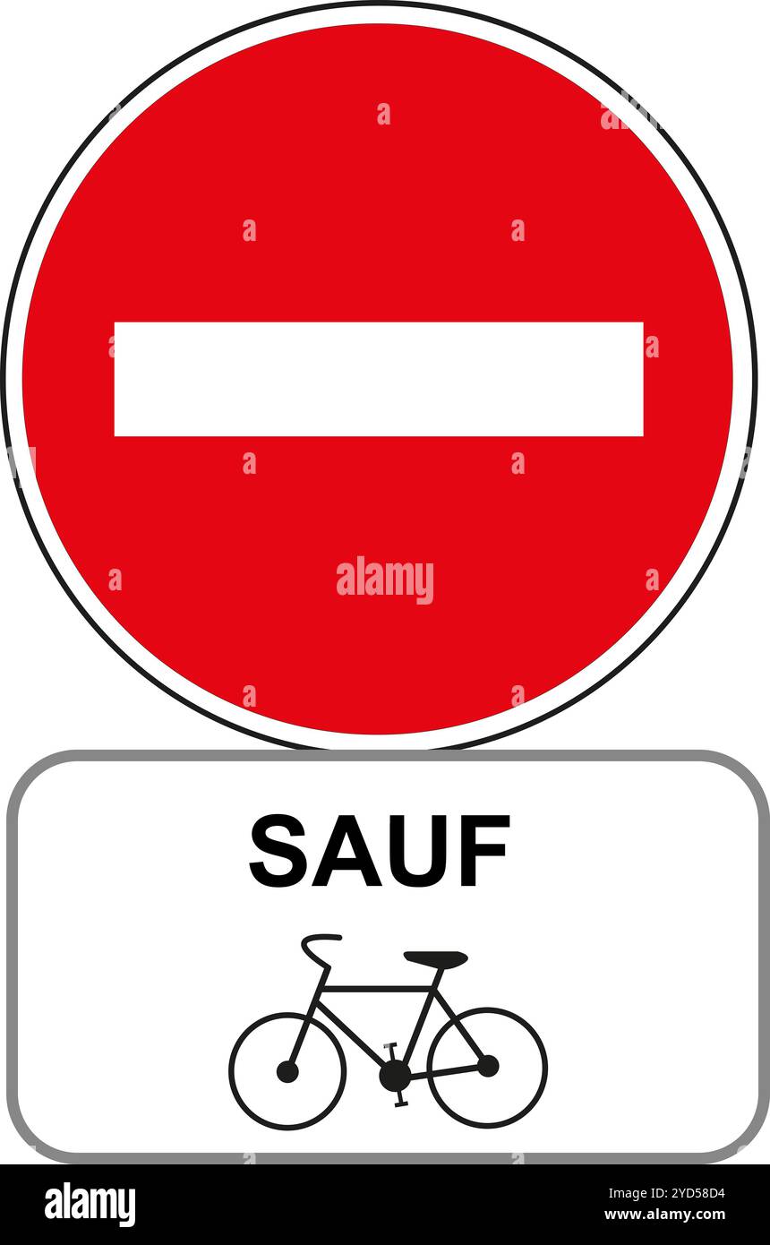 Französisches Straßenschild: Einbahnverkehr außer Fahrrädern Stockfoto