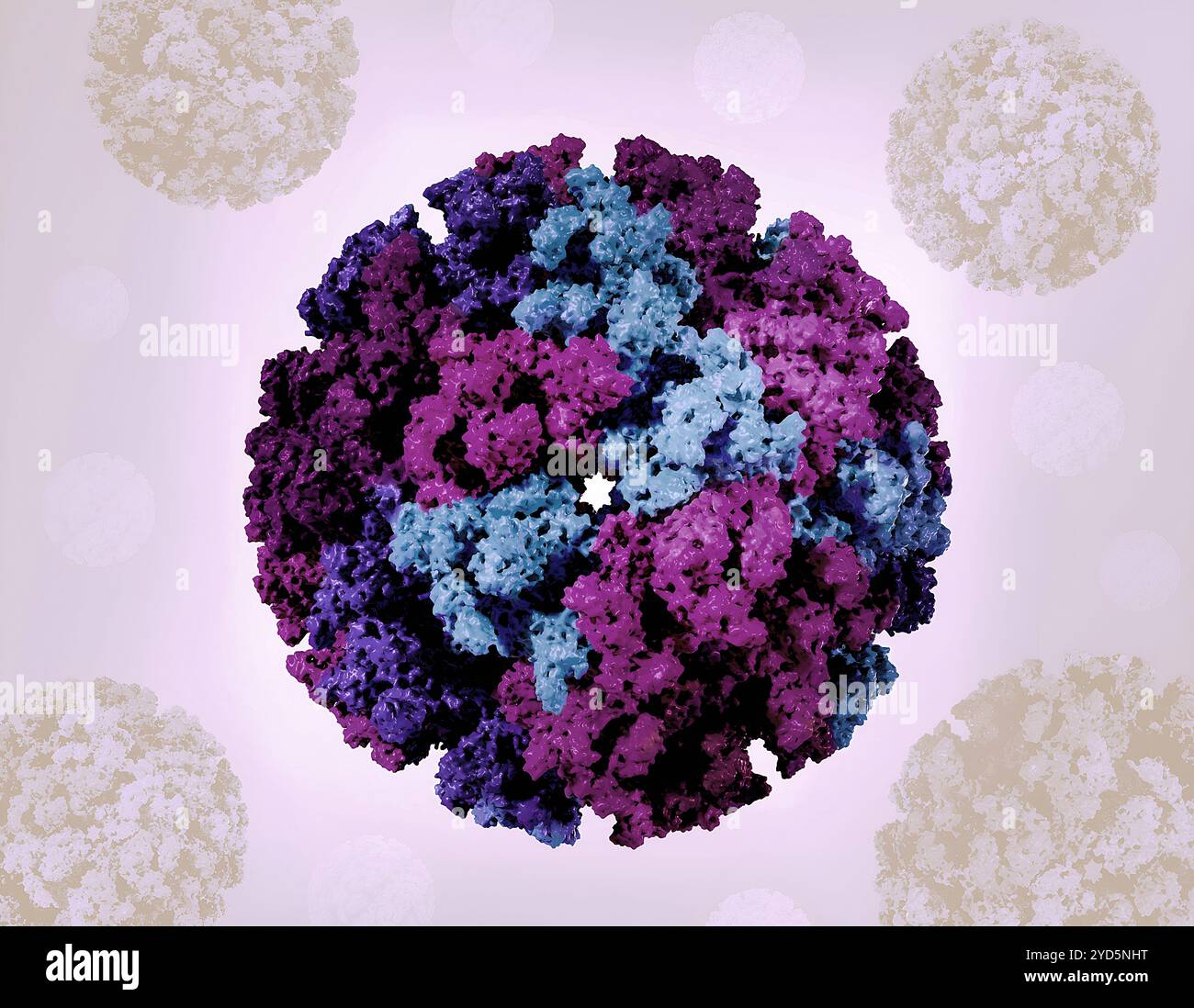 Kreatives Layout mit 3D-Renderings von Chikungunya-Virus-like Particles (VLPs). Stockfoto