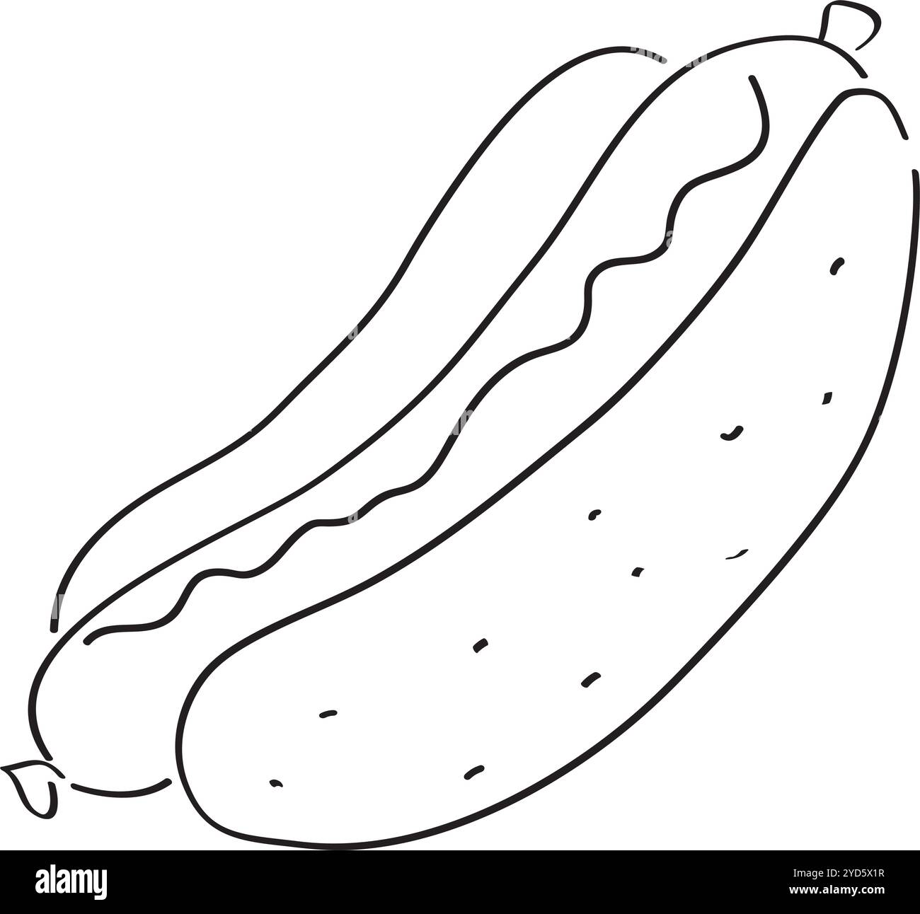 Hot Dog mit Senf bemalt mit einem Pinsel in Schwarz auf weißem Hintergrund Stock Vektor