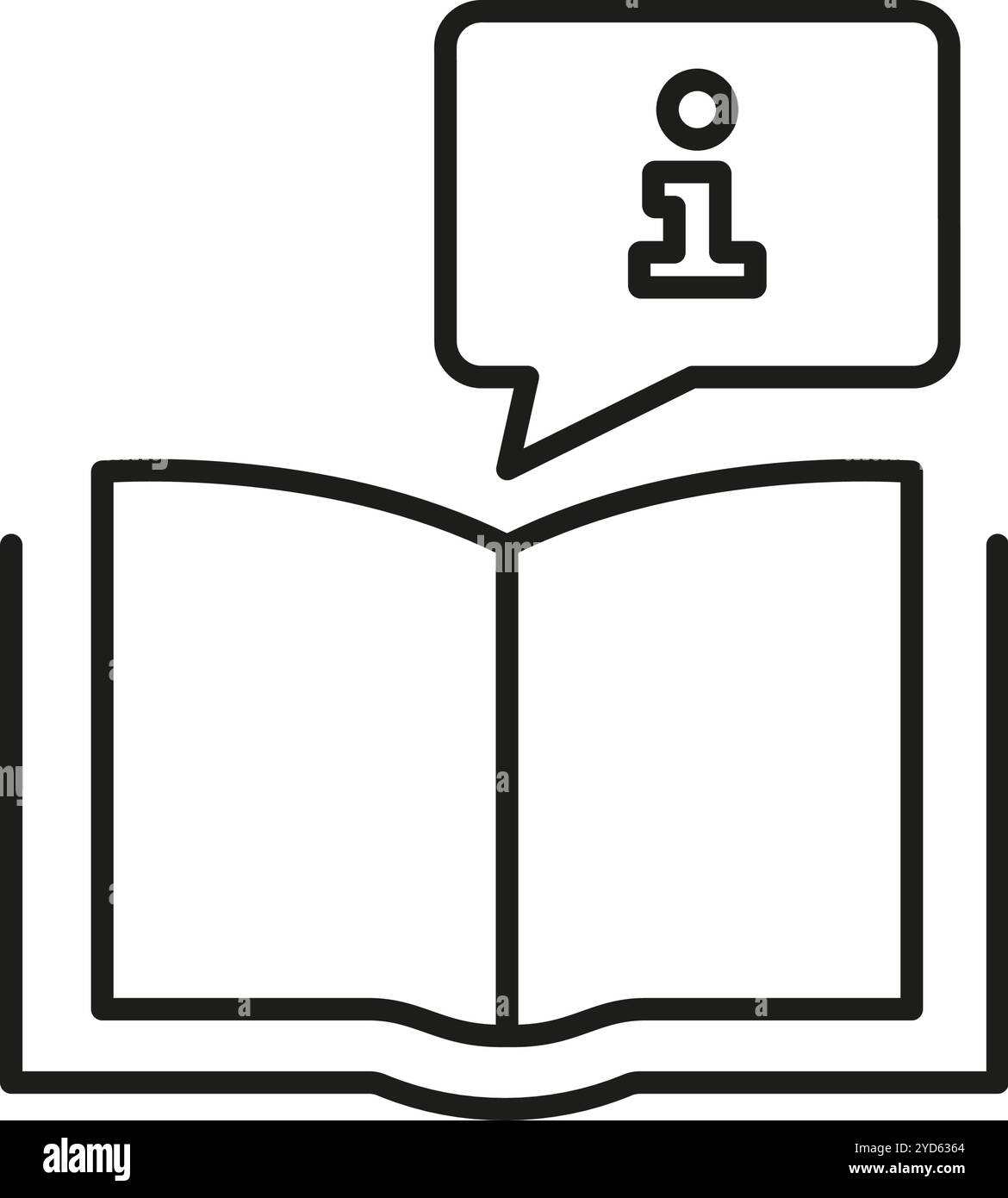 Zeilensymbol des Informationsbuches mit Sprechblase. Umrisssymbol für Bildung und Support. Wissens- und Lernzeichen. Bearbeitbare Kontur. Isolierter Vektor Stock Vektor