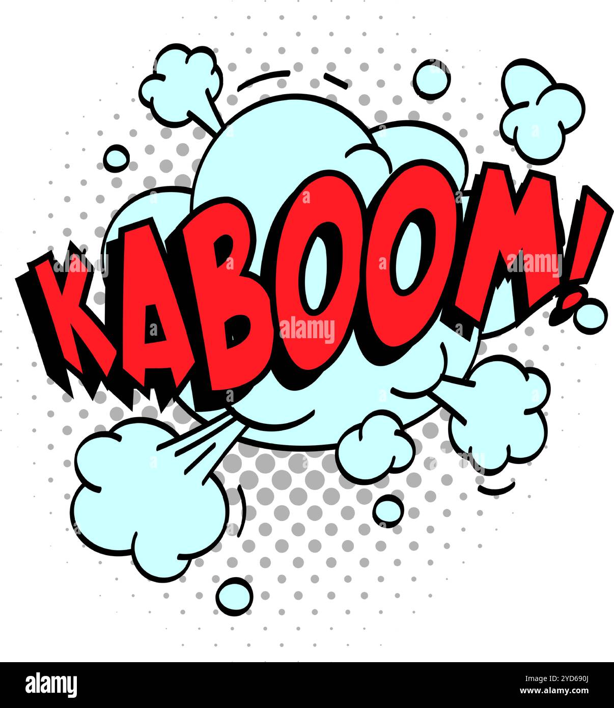 Leuchtend rote Comic-Explosion explodiert mit Rauchwolken und Rasterpunkten, die auf weißem Hintergrund eine dynamische Wirkung erzeugen Stock Vektor