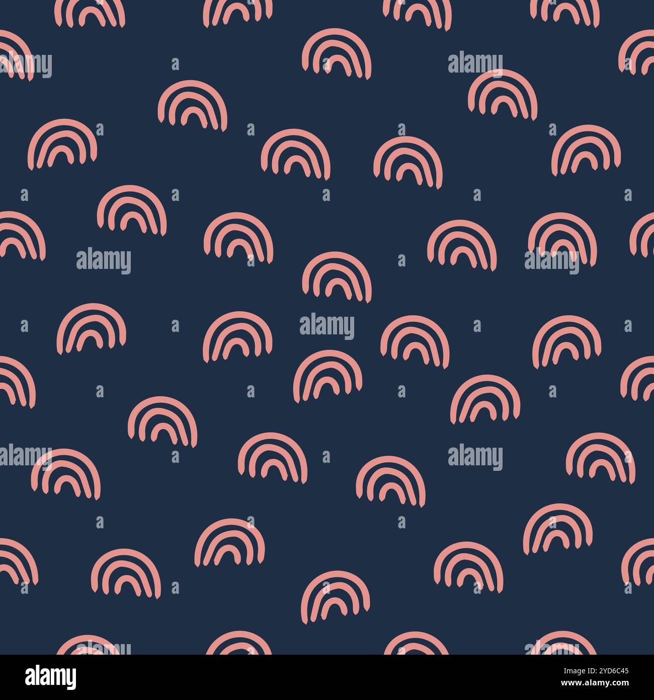 Minimalistische rosafarbene Regenbogenbögen auf blauem Muster Stock Vektor