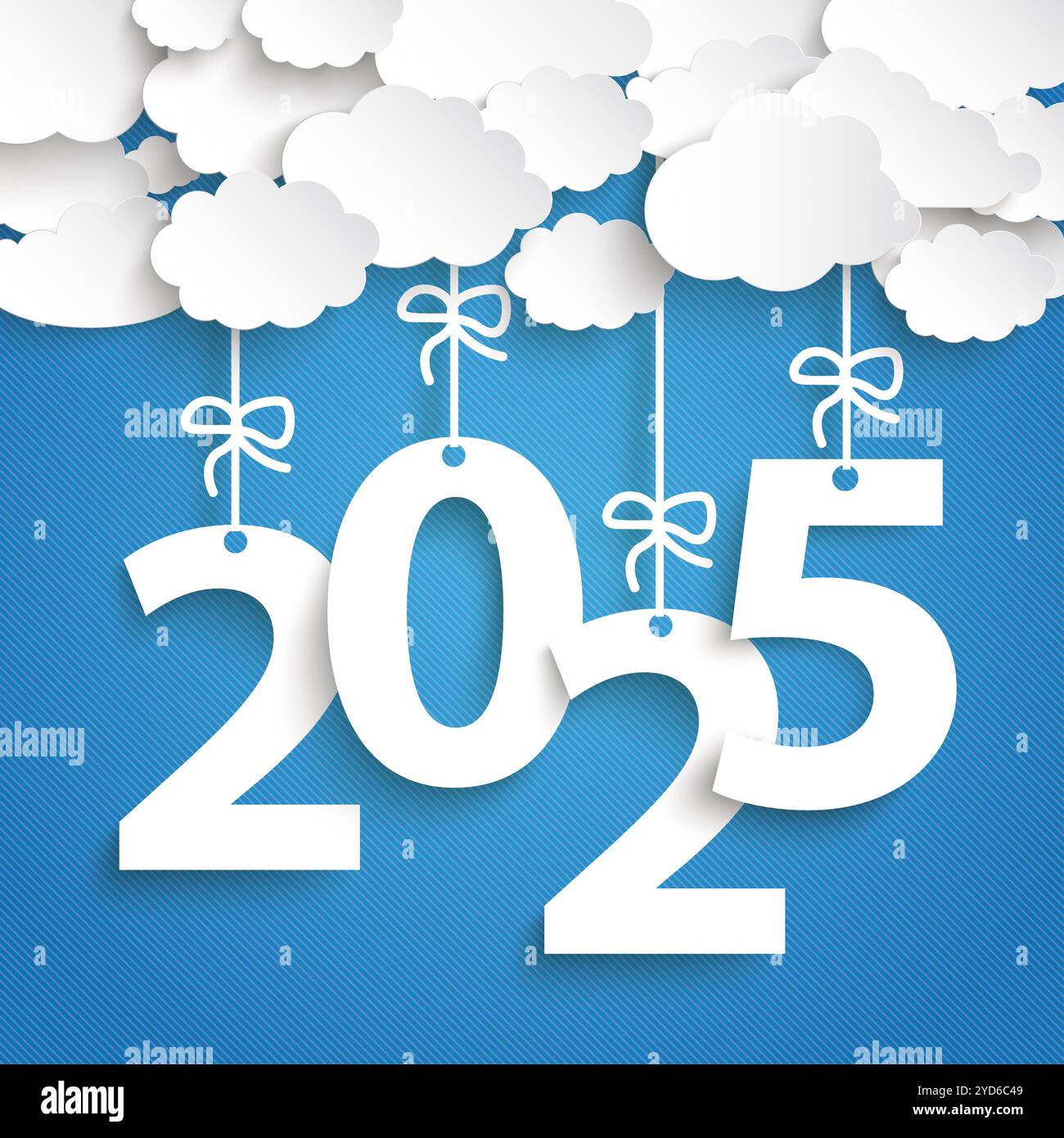 Papierwolken mit Text 2025 auf blauem Hintergrund. EPS 10-Vektordatei. Stockfoto