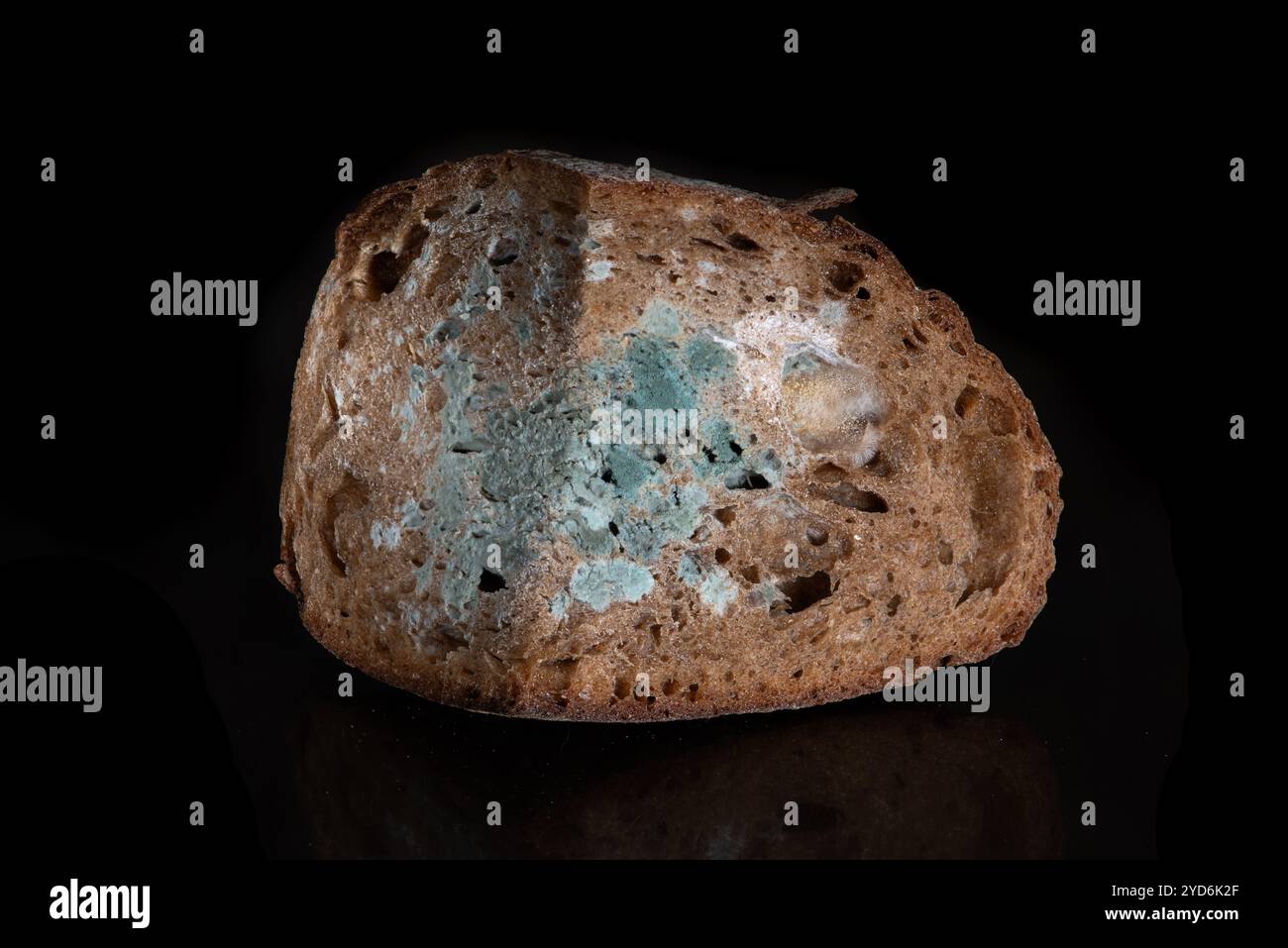 Der alte Schimmel auf dem Roggenbrot. Verdorbenes Essen Stockfoto