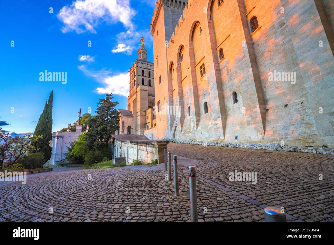 Blick auf die antike Stadt Avignon und den Papst-Palast Stockfoto