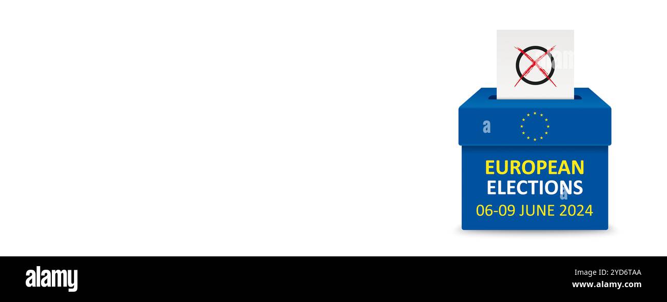 Abstimmungsbox mit dem Text Europawahlen 2024. EPS 10-Vektordatei. Stockfoto