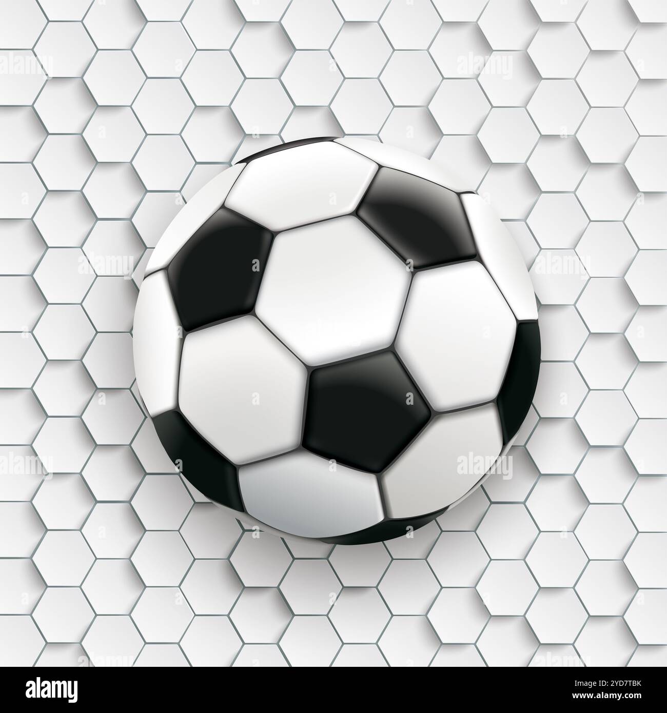 Cover mit Wabenstruktur und weißem klassischem Fußball. EPS 10-Vektordatei. Stockfoto
