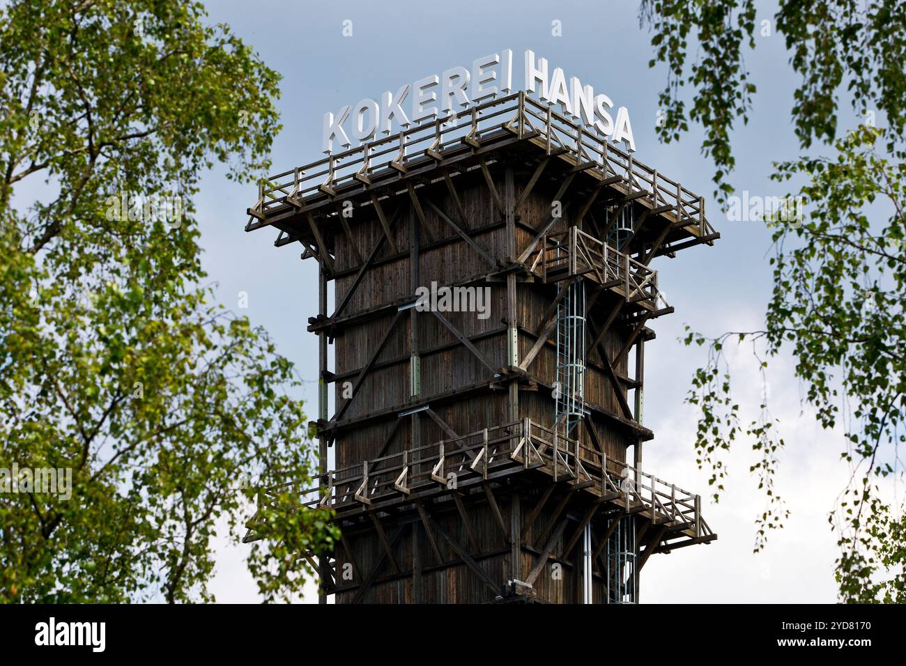 Loesch-Turm mit Schriftzug, Wahrzeichen, Kokrerei Hansa, Dortmund, Ruhrgebiet, Deutschland, Europa Stockfoto