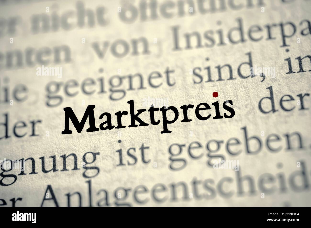 Marktpreis - deutsches Wort mit rotem Punkt Stockfoto