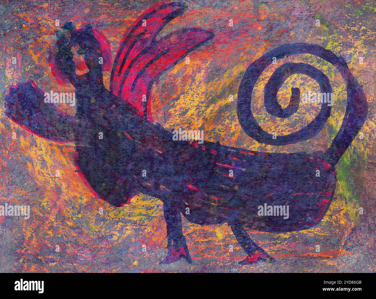 Kinderzeichnung - abstrakte Malerei der fantastischen Bestie Stockfoto