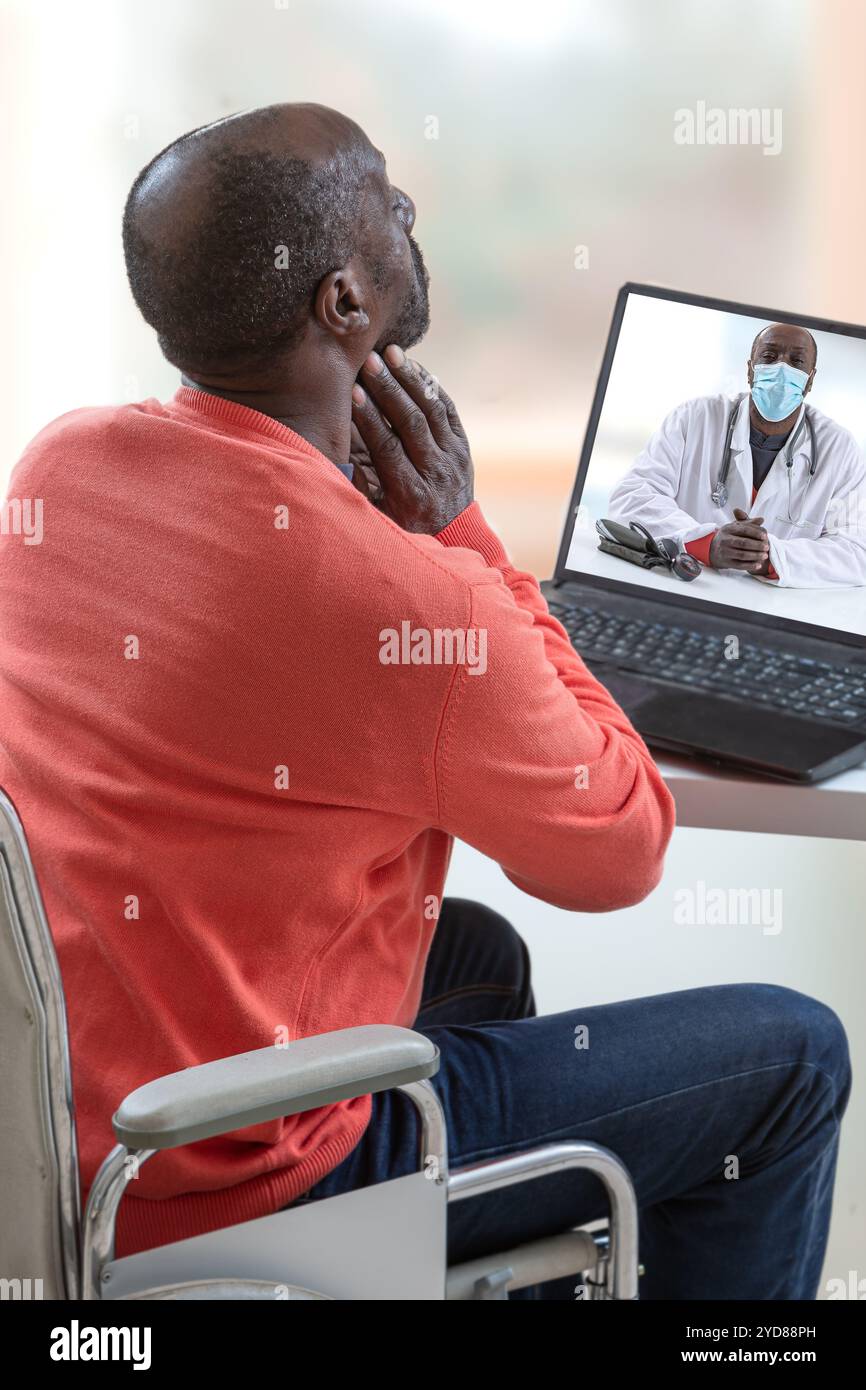 Behinderter Patient in der Telemedizin. Stockfoto