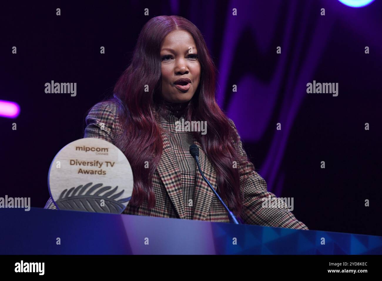 Cannes, Frankreich. Oktober 2024. Garcelle Beauvais nimmt an den Diversify TV Awards während des MIPCOM Cannes 2024 Teil. (Foto: Luigi Lorio/SOPA Images/SIPA USA) Credit: SIPA USA/Alamy Live News Stockfoto