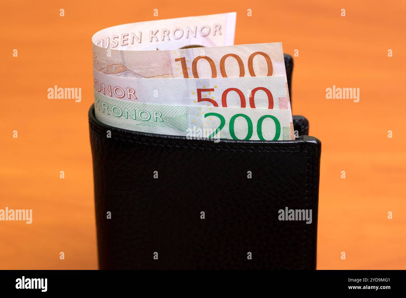 Schwedische Krone in der schwarzen Brieftasche Stockfoto