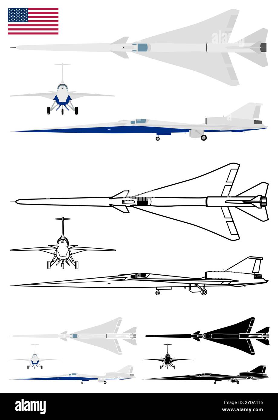 Experimentelles Überschallflugzeug, Low-Boom, USA Stock Vektor