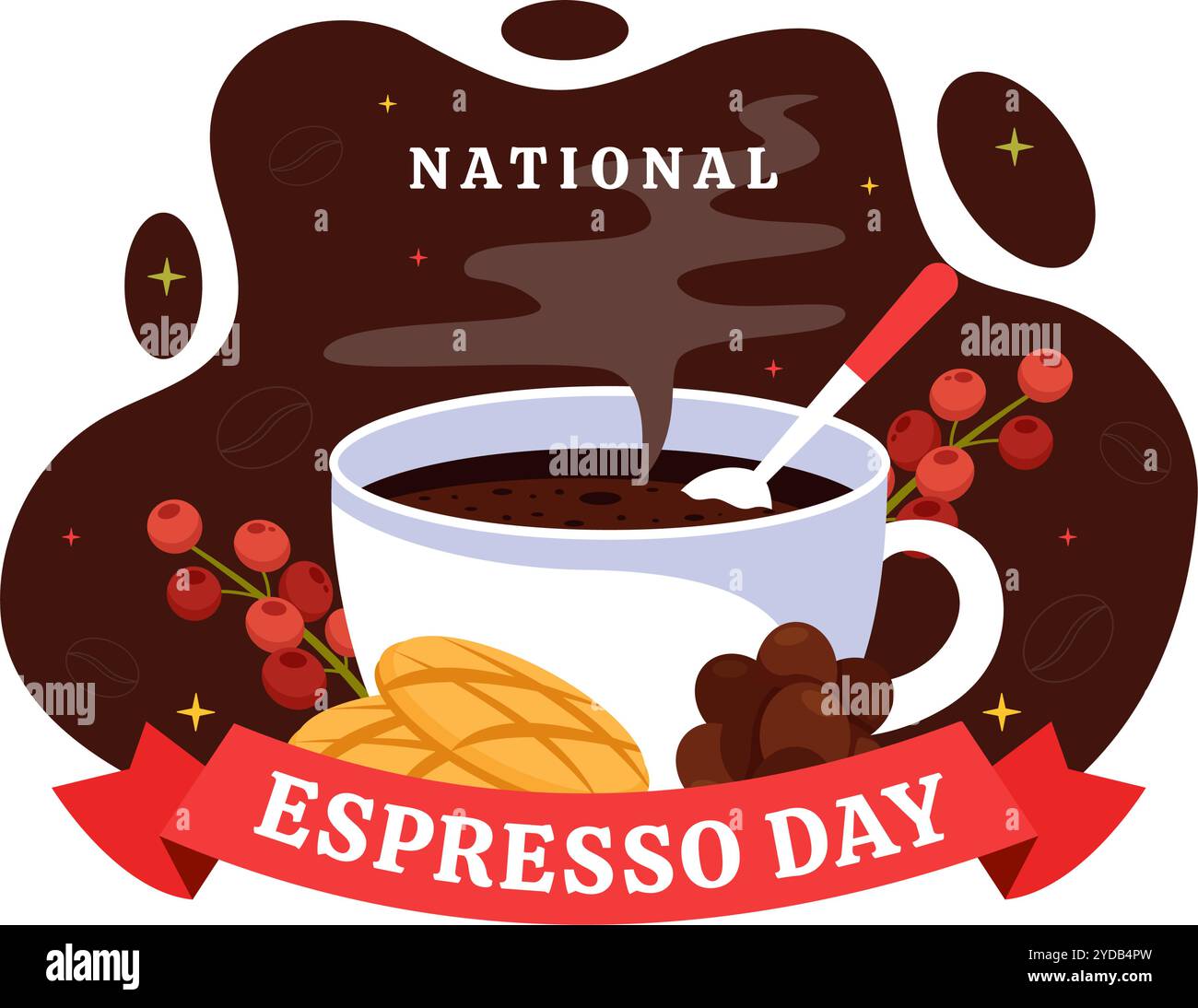 National Espresso Day Celebration Vektor Illustration am 23. November mit einer Kaffeetasse und Bohnen in einem flachen Stil Cartoon Hintergrund Stock Vektor