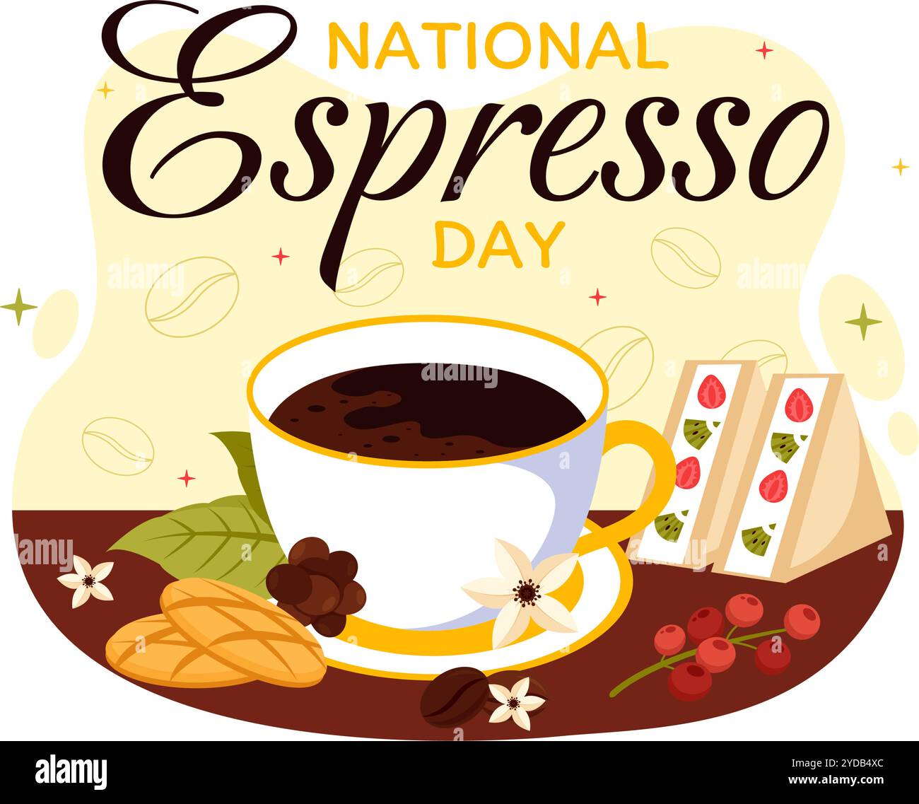 National Espresso Day Celebration Vektor Illustration am 23. November mit einer Kaffeetasse und Bohnen in einem flachen Stil Cartoon Hintergrund Stock Vektor