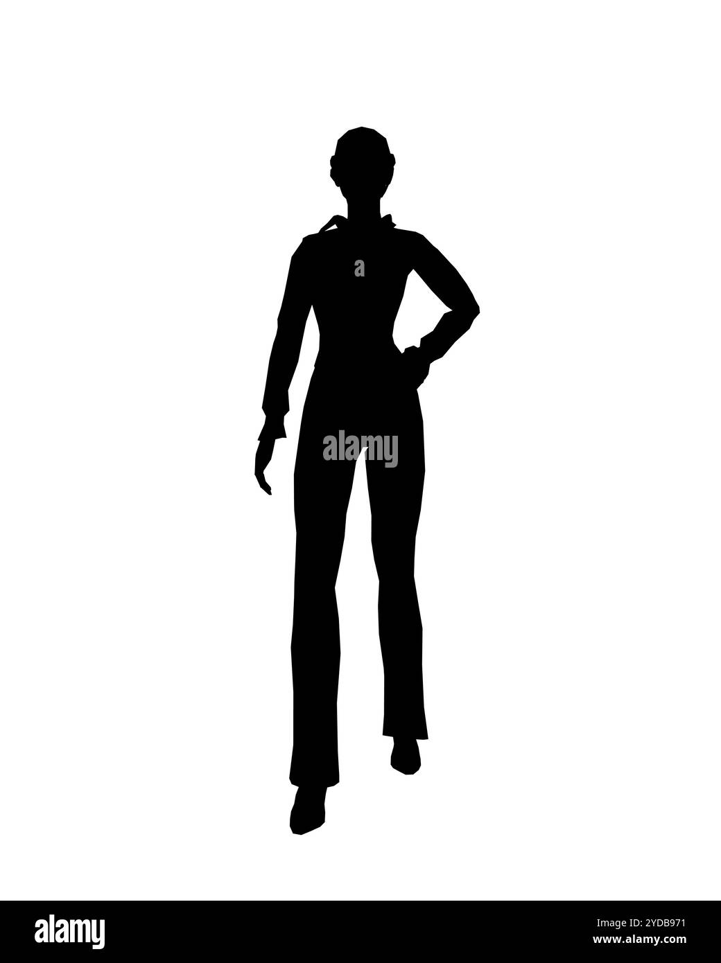 Silhouette eines Mädchens in Hose, Hemd und Brille. Das Mädchen steht mit einem Bein nach vorne und einer Hand auf der Hüfte. Vektorabbildung. Stock Vektor