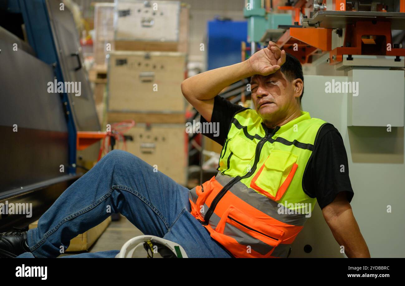 Fabrikarbeiter arbeiten hart, bis die Symptome der angeborenen Krankheit verschlimmern Stockfoto