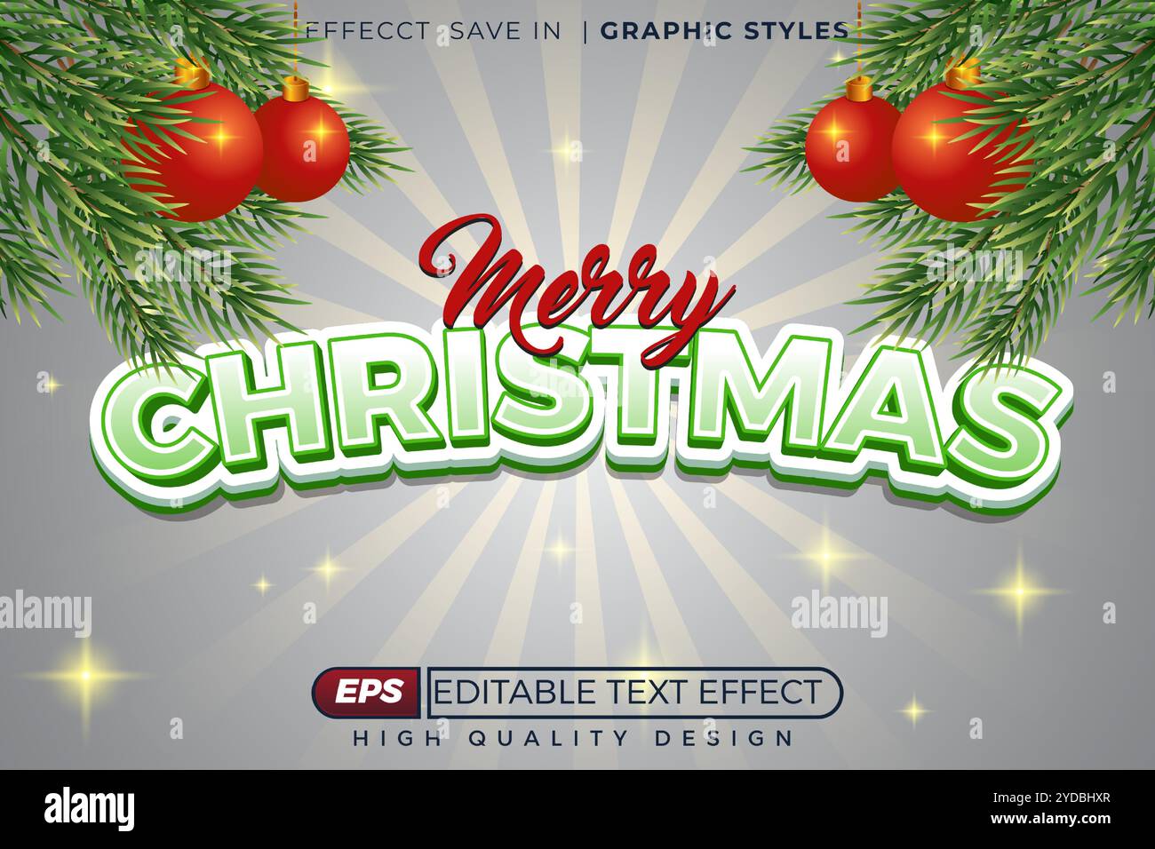 Bearbeitbarer 3D-Texteffekt Frohe weihnachten Stock Vektor
