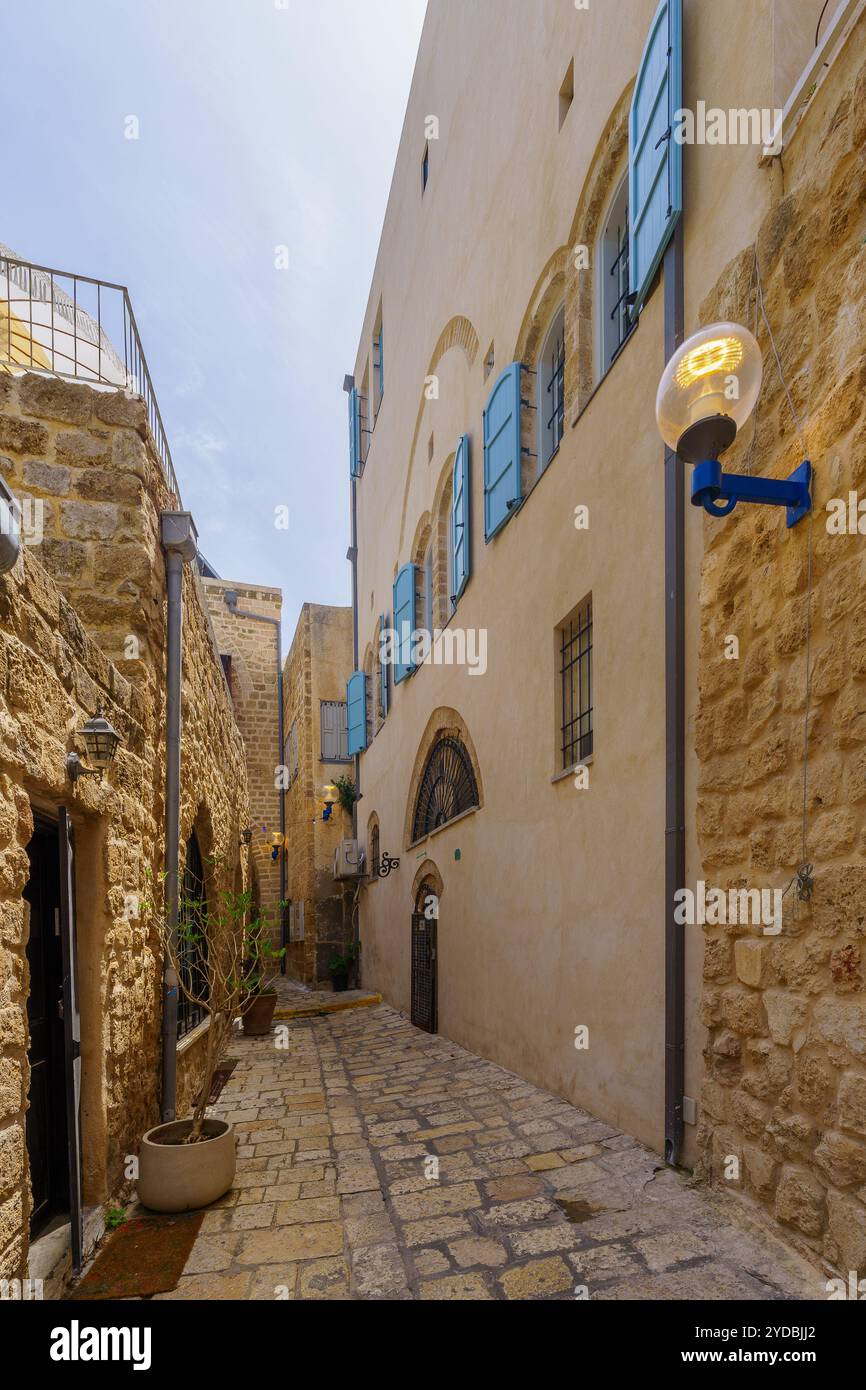 Blick auf eine typische Gasse in der Altstadt von Jaffa, heute Teil von Tel-Aviv-Yafo, Israel Stockfoto