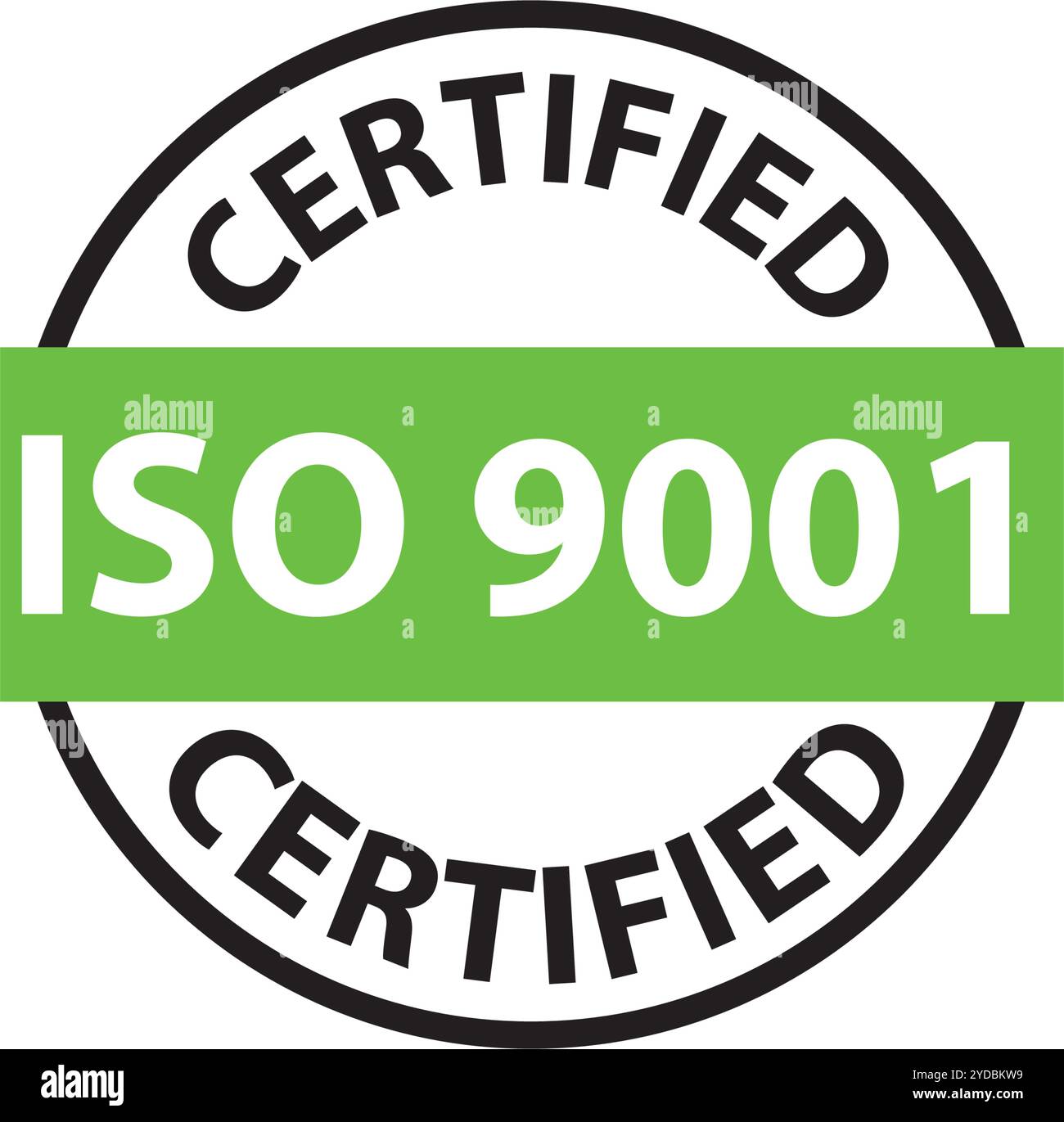 ISO 9001-zertifiziertes Abzeichen, Symbol. Zertifizierungsstempel. Vektor mit flachem Design. Stock Vektor