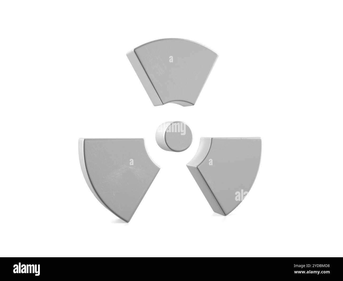 Metallstrahlungssymbol auf weißem Hintergrund. 3D-Abbildung. Stockfoto