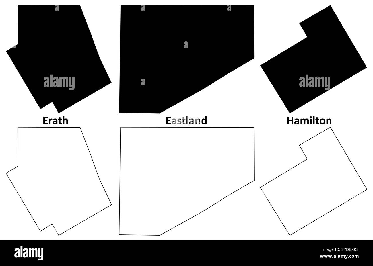 Eastland, Hamilton und Erath County, Texas (Counties in Texas, Vereinigte Staaten von Amerika, USA, USA) Kartenvektorillustration, Scribble Skizzenkarte Stock Vektor