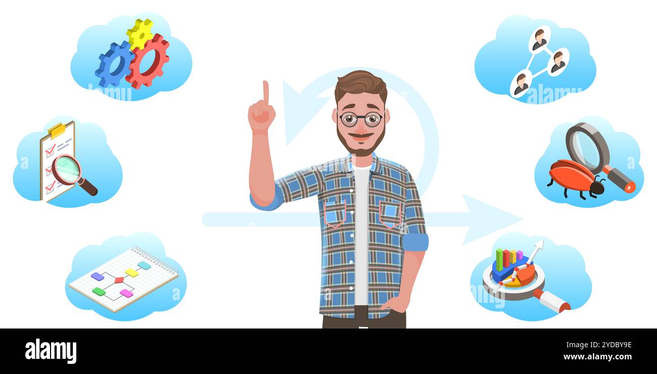 Konzeptionelle 3D-Darstellung der Methodik der agilen Softwareentwicklung. Konzeptionelle 3D-Darstellung der agilen Softwareentwicklung Stockfoto