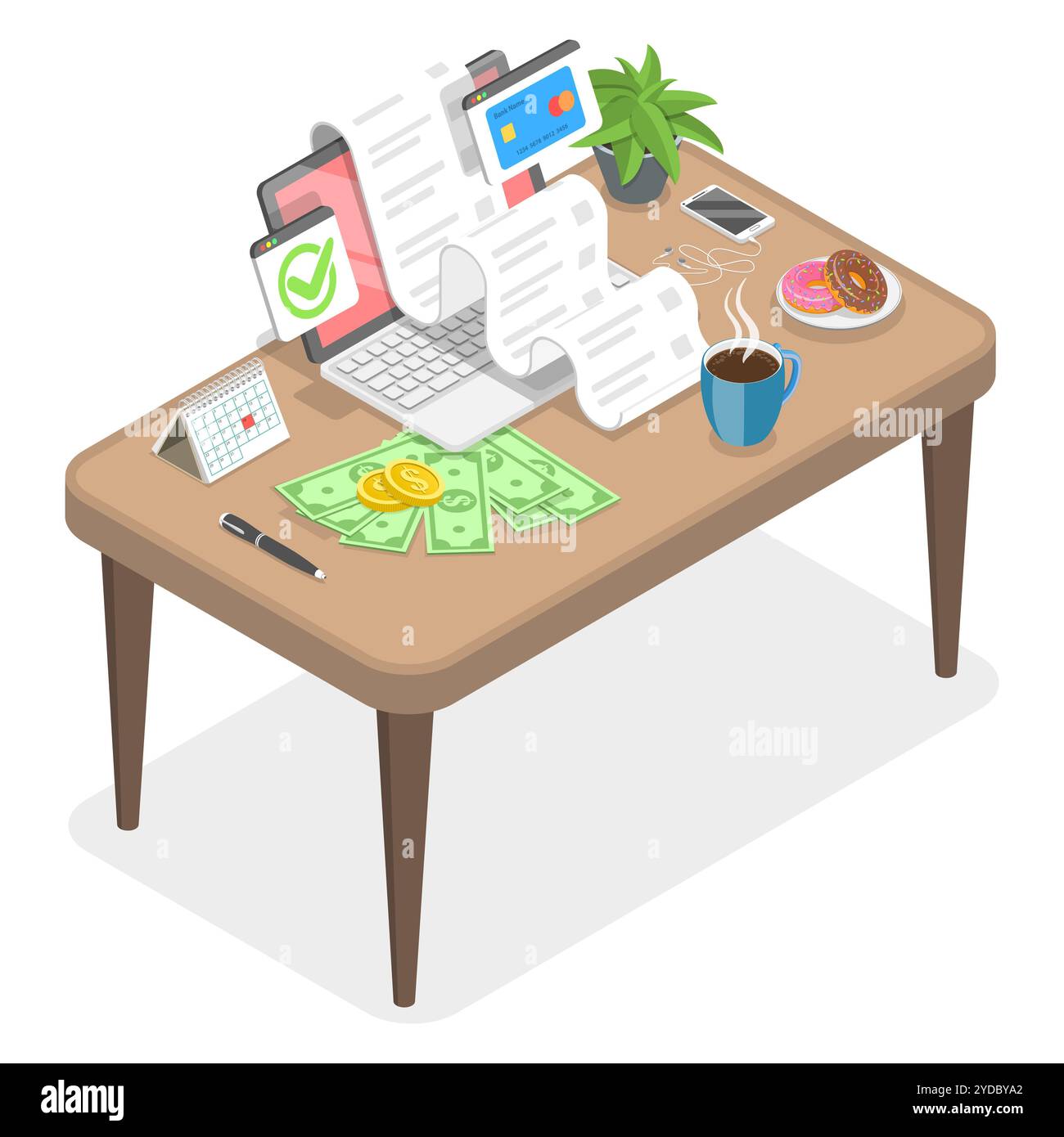 Bezahlen Sie Ihre Rechnungen online, sicheres elektronisches Einkaufen und Banking. 3D Isometrische flache Landing-Page-Vorlage. Rechnungen Online Bezahlen, Stockfoto